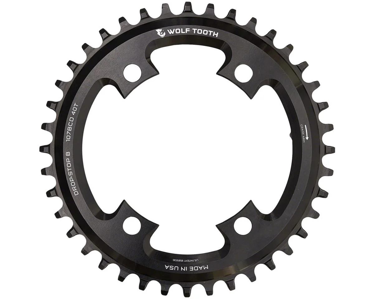 Wolf Tooth Components SRAM Road Chainring (Black) (107mm BCD) (Drop-Stop B) (Single) (44T) (Works for Flattop)